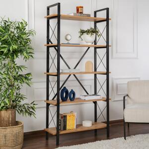 Libreria moderna soggiorno design industrial 90xH180 cm rovere scuro nero Teldor
