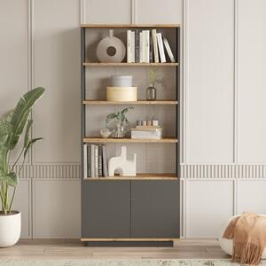 Libreria moderna soggiorno design 75xH168 cm 2 ante antracite rovere Eliot