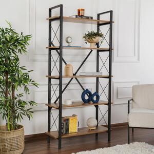 Libreria moderna soggiorno design industrial 90xH180 cm noce nero Teldor