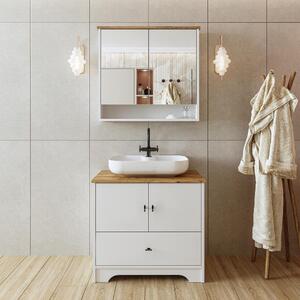 Mobile bagno a terra lavabo incluso tondo specchio 80 cm bianco rovere Marea