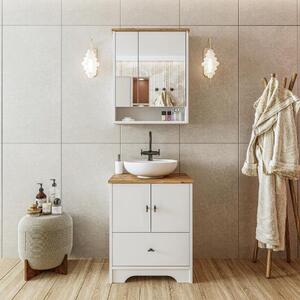 Mobile bagno a terra lavabo incluso tondo specchio 60 cm bianco rovere Marea
