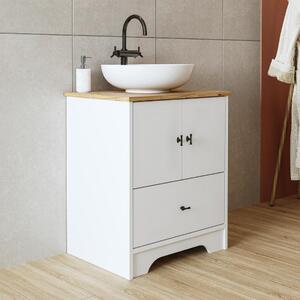 Mobile bagno a terra lavabo incluso tondo 60 cm bianco rovere Marea