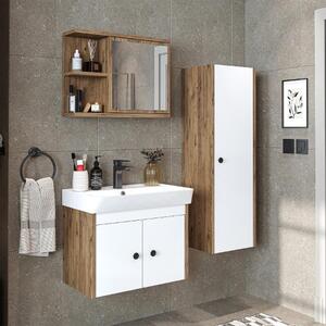 Mobile bagno completo sospeso lavabo incluso specchio colonna 60 cm rovere bianco Cascade