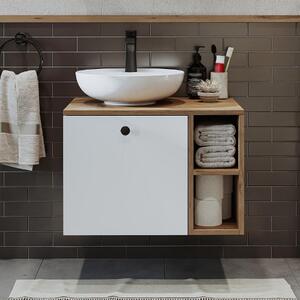 Mobile bagno sospeso lavabo incluso appoggio 65 cm rovere bianco Ocean