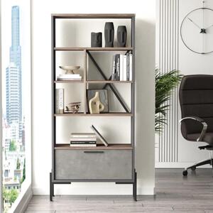 Libreria ufficio moderna design 76xH161 cm 1 ribalta rovere scuro antracite ossido Office