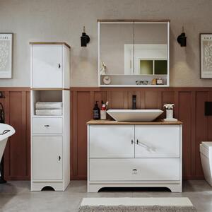 Mobile bagno completo a terra lavabo incluso rettangolare specchio colonna 100 cm bianco rovere Marea