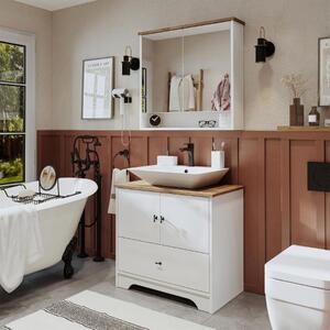 Mobile bagno a terra lavabo incluso rettangolare specchio 80 cm bianco rovere Marea