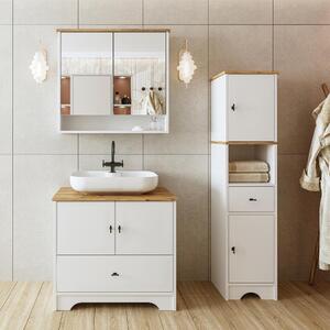 Mobile bagno completo a terra lavabo incluso tondo specchio colonna 80 cm bianco rovere Marea