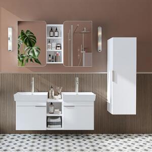 Mobile bagno sospeso doppio lavabo incluso specchio colonna 120 cm bianco Mistral