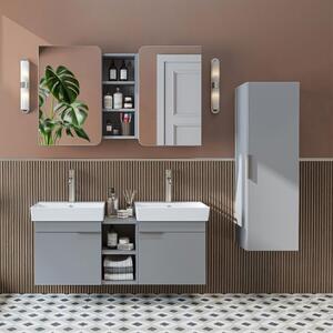 Mobile bagno sospeso doppio lavabo incluso specchio colonna 120 cm grigio Mistral