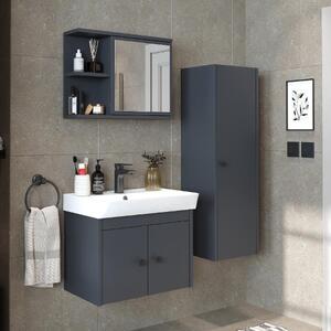 Mobile bagno completo sospeso lavabo incluso specchio colonna 60 cm antracite Cascade
