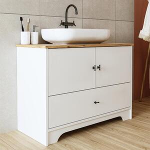Mobile bagno a terra lavabo incluso tondo 100 cm bianco rovere Marea