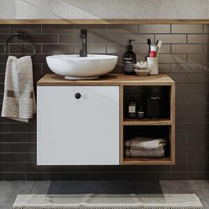 Mobile bagno sospeso lavabo incluso appoggio 75 cm rovere bianco Ocean