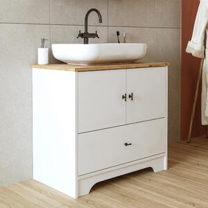 Mobile bagno a terra lavabo incluso tondo 80 cm bianco rovere Marea