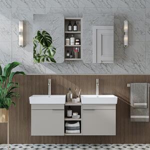 Mobile bagno sospeso doppio lavabo incluso specchio 120 cm tortora Mistral