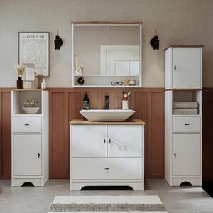 Mobile bagno completo a terra lavabo incluso tondo specchio doppia colonna 80 cm bianco rovere Marea