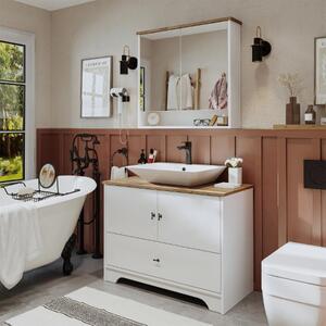 Mobile bagno a terra lavabo incluso rettangolare specchio 100 cm bianco rovere Marea