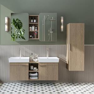 Mobile bagno sospeso doppio lavabo incluso specchio colonna 120 cm rovere Mistral