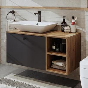 Mobile bagno sospeso lavabo incluso appoggio rettangolare 95 cm rovere antracite Ocean