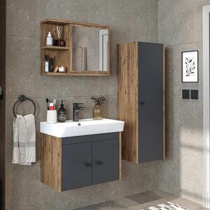 Mobile bagno completo sospeso lavabo incluso specchio colonna 60 cm rovere antracite Cascade