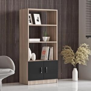 Libreria ufficio moderna design 64xH140 cm 2 ante rovere nero Task