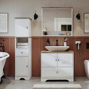 Mobile bagno completo a terra lavabo incluso rettangolare specchio colonna 80 cm bianco rovere Marea