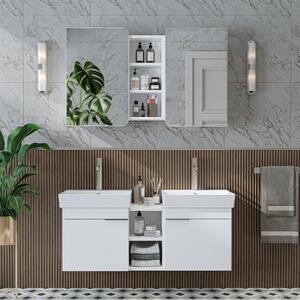 Mobile bagno sospeso doppio lavabo incluso specchio 120 cm bianco Mistral