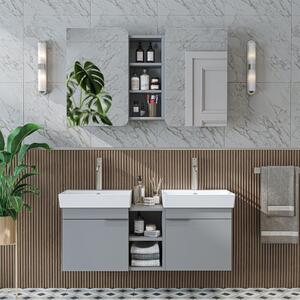 Mobile bagno sospeso doppio lavabo incluso specchio 120 cm grigio Mistral