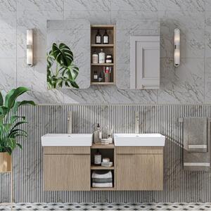 Mobile bagno sospeso doppio lavabo incluso specchio 120 cm rovere Mistral
