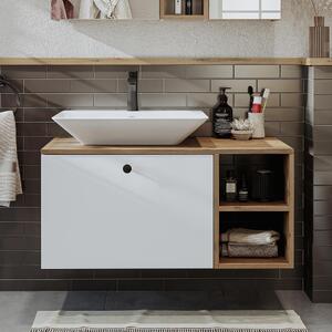 Mobile bagno sospeso lavabo incluso appoggio rettangolare 95 cm rovere bianco Ocean