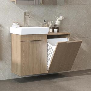 Mobile bagno sospeso lavabo incluso cesto portabiancheria 92 cm rovere Levante