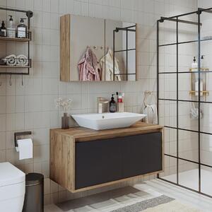 Mobile bagno sospeso lavabo incluso specchio 100 cm rovere antracite Corallo