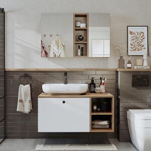 Mobile bagno sospeso lavabo incluso appoggio tondo specchio 95 cm rovere bianco Ocean