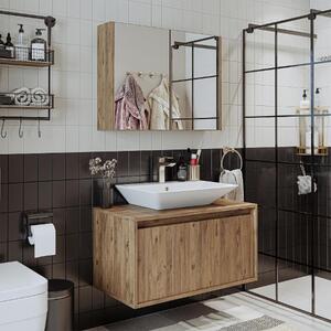 Mobile bagno sospeso lavabo incluso specchio 85 cm rovere Corallo