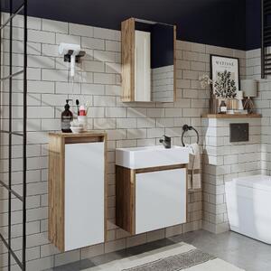 Mobile bagno sospeso lavabo incluso incasso specchio colonna 50 cm rovere bianco Drift