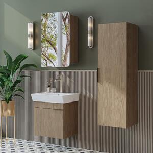 Mobile bagno sospeso lavabo incluso specchio colonna 50 cm rovere Mistral
