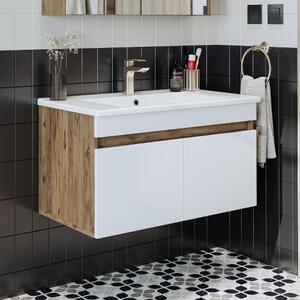 Mobile bagno sospeso lavabo incluso integrato 85 cm rovere bianco Nerea