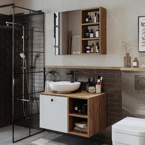 Mobile bagno sospeso lavabo incluso appoggio specchio 75 cm rovere bianco Ocean
