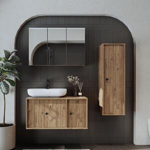 Mobile bagno sospeso lavabo incluso appoggio specchio colonna 90 cm rovere Lido
