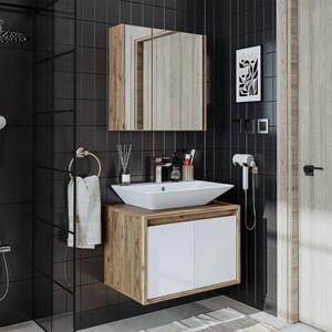 Mobile bagno sospeso lavabo incluso specchio 65 cm rovere bianco Corallo