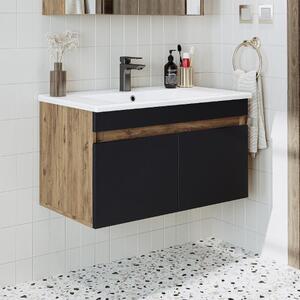 Mobile bagno sospeso lavabo incluso integrato 85 cm rovere antracite Nerea