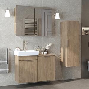 Mobile bagno sospeso lavabo incluso cesto portabiancheria colonna 127 cm rovere Levante