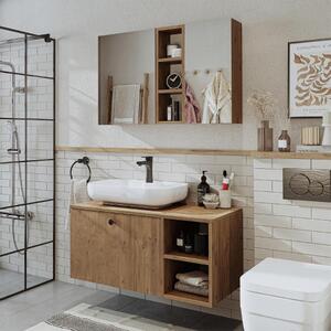 Mobile bagno sospeso lavabo incluso appoggio tondo specchio 95 cm rovere Ocean