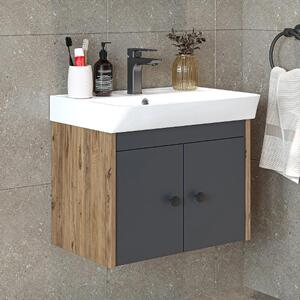 Mobile bagno sospeso lavabo incluso moderno 60 cm rovere antracite Cascade
