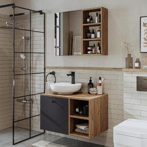 Mobile bagno sospeso lavabo incluso appoggio specchio 75 cm rovere antracite Ocean