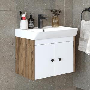 Mobile bagno sospeso lavabo incluso moderno 60 cm rovere bianco Cascade