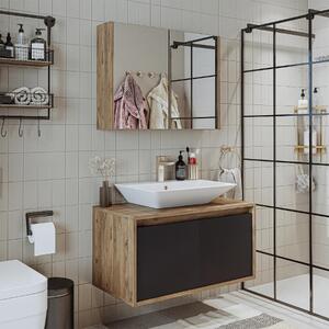 Mobile bagno sospeso lavabo incluso specchio 85 cm rovere antracite Corallo