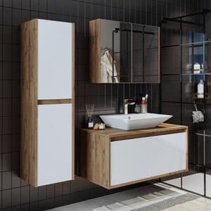 Mobile bagno sospeso lavabo incluso specchio colonna 100 cm rovere bianco Corallo