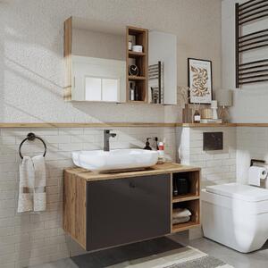 Mobile bagno sospeso lavabo incluso appoggio tondo specchio 95 cm rovere antracite Ocean