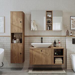 Mobile bagno sospeso lavabo incluso appoggio rettangolare specchio colonna 95 cm rovere Ocean
